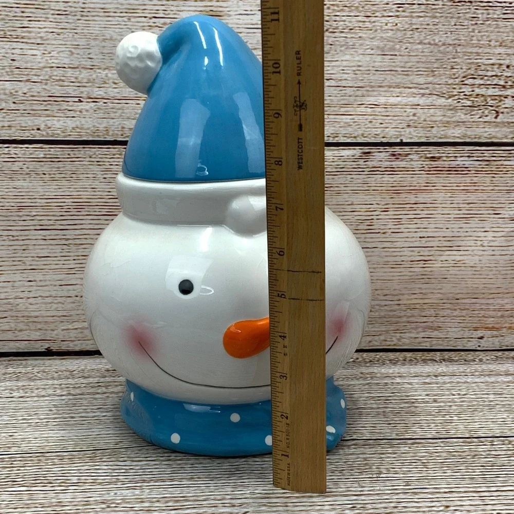 Snowman Cookie Jar with‎ Lid Ceramic Holiday Christmas Decor Cute